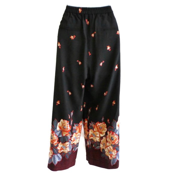 Ett Twa Trouser Pants Wide Leg Crop Floral Elastic Waistband Pull On Boho S - Picture 2 of 12